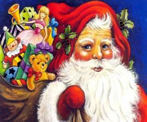 Puzzle Άγιος Βασίλης με μια μεγάλη τσάντα γεμάτη παιχνίδια να δώσει στα παιδιά τα Χριστούγεννα